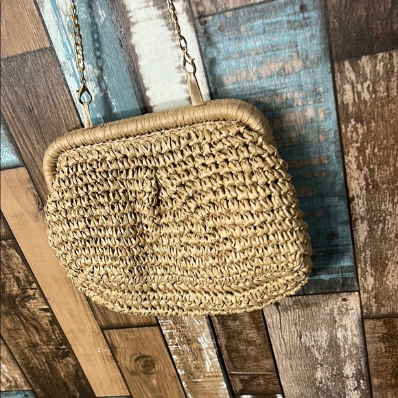 None Handbags - Straw brown clutch crossbody with gold chain